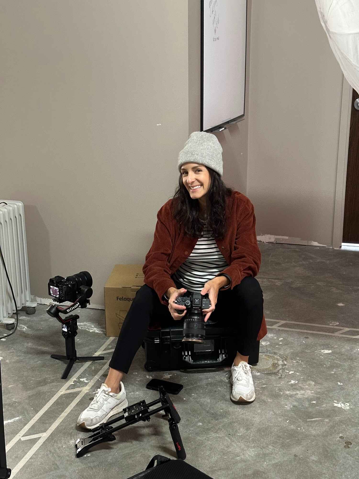 Sofia filming at a client location